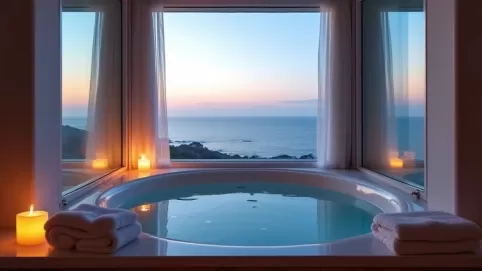Hotel z jacuzzi w pokoju nad morzem